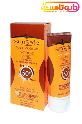 سان سیف کرم ضد آفتاب +SPF50 فاقد چربی مناسب پوستهای چرب و آکنه ای بژ طبیعی